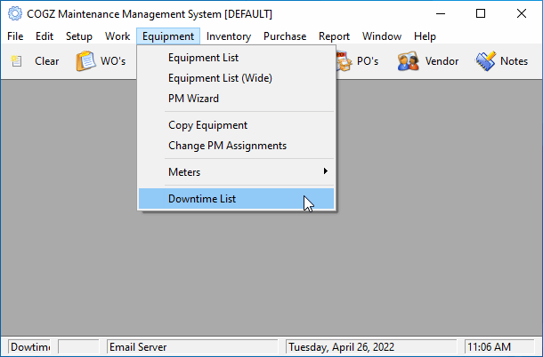 maintenance management software downtime list