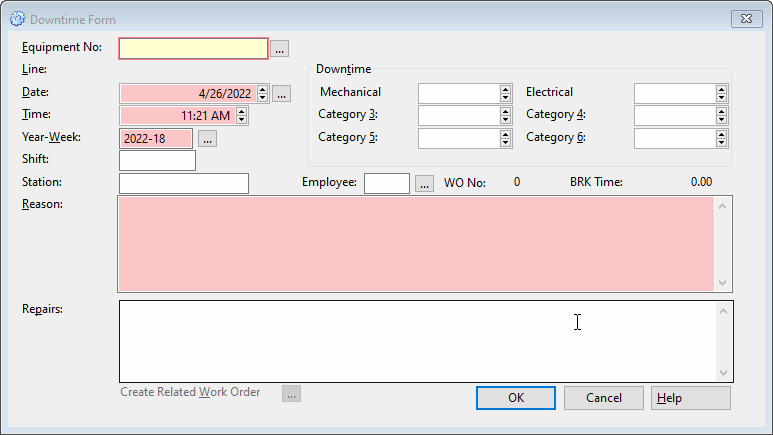 maintenance management software downtime form