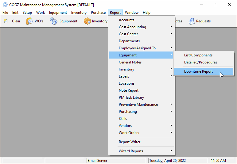 maintenance management software downtime report