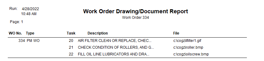 work order drawings sample report