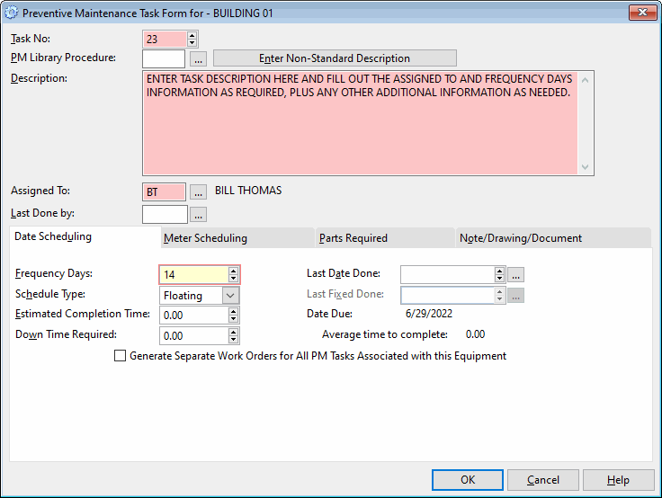 create individual preventive maintenance tasks