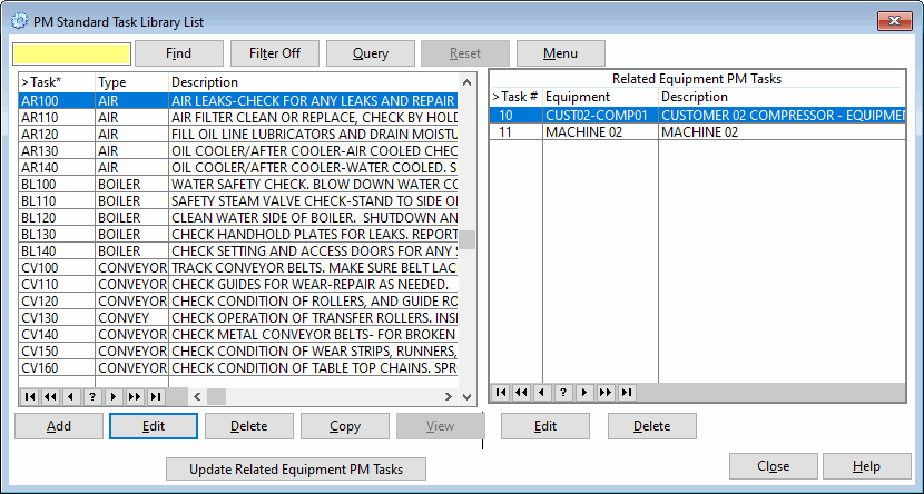 preventive maintenance task library