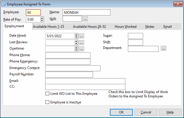 add day of the week as employee for preventive maintenance daily tasks