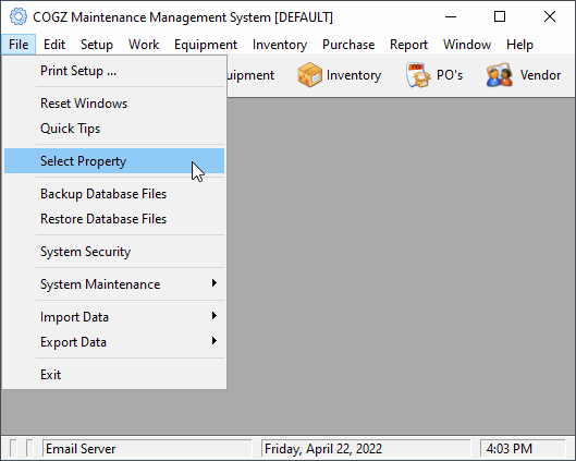 cmms setup properties