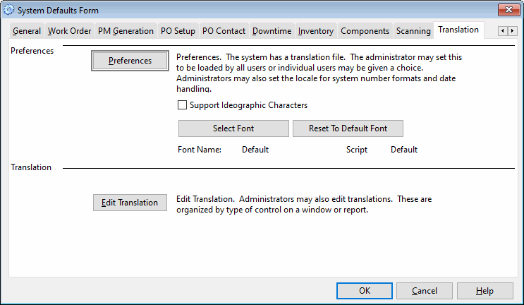 preventive maintenance software translation tab