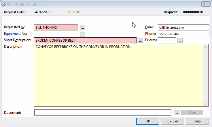 work order request software form
