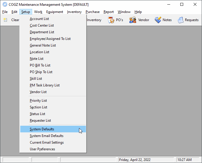 cmms system security defaults