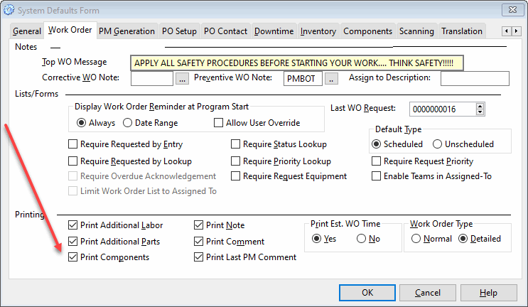 preventive maintenance software work order settings