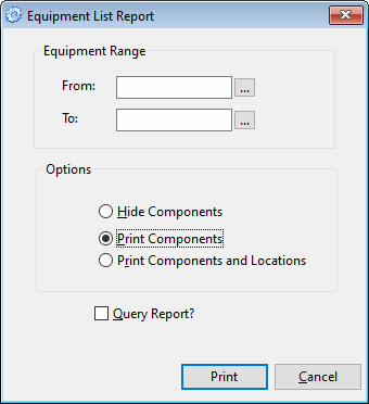 preventive maintenance software equipment list report with components