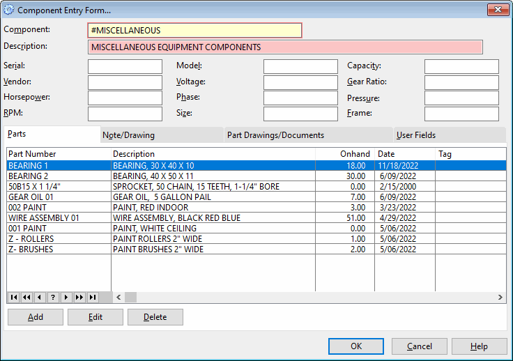 maintenance management software enter components