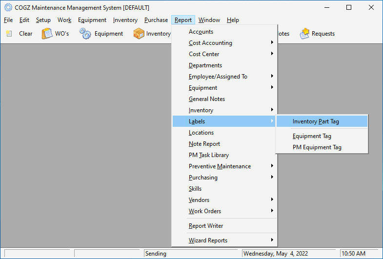 preventive maintenance software print inventory labels