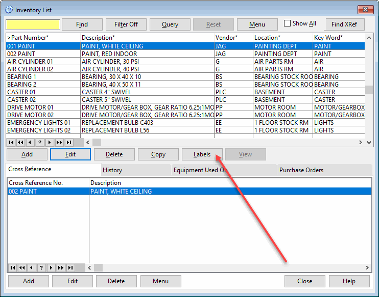 preventive maintenance software print inventory labels