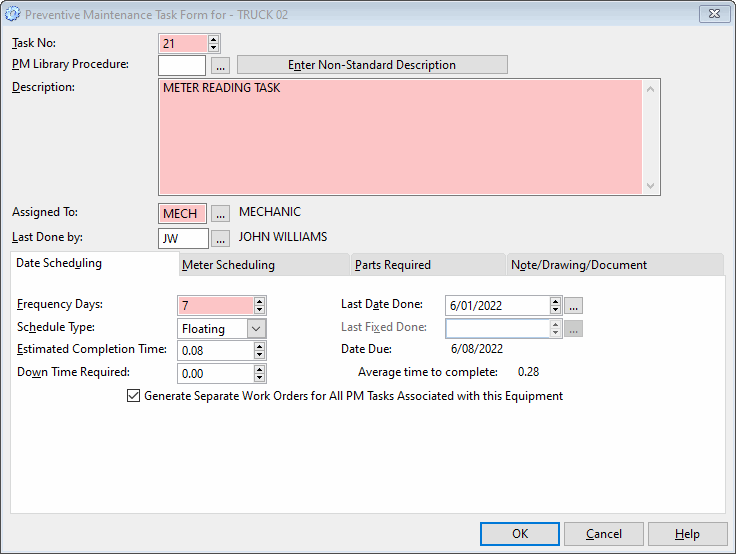 preventive maintenance software read meters task