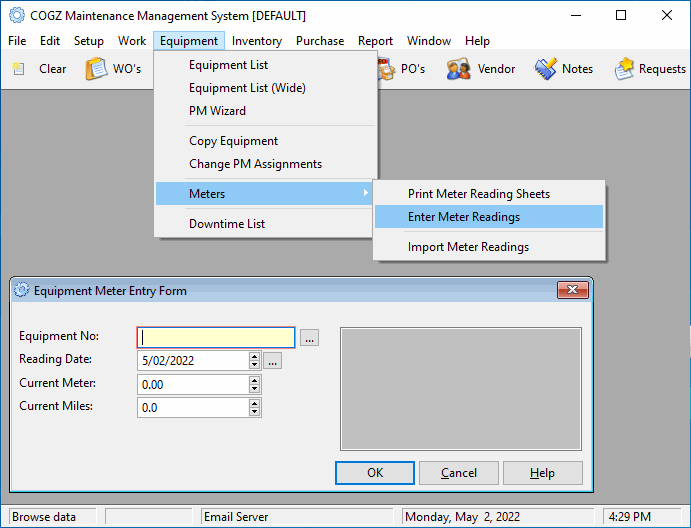 preventive maintenance software Enter meter readings