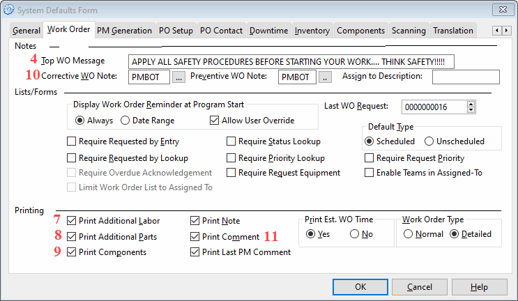 preventive maintenance software work order settings