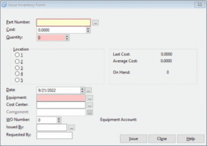 Issue Inventory screen from preventive maintenance software system