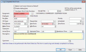Log Completed Work log completed work form from maintenance software
