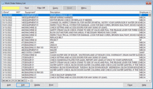 WO History work order history screen from maintenance software