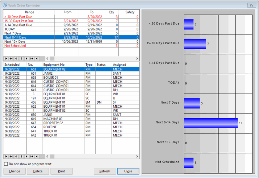 WO Reminder 7 screen from cmms software vs eam