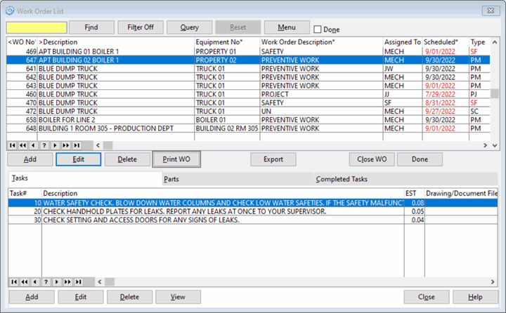 WOList Resized Work Order List from CMMS Software
