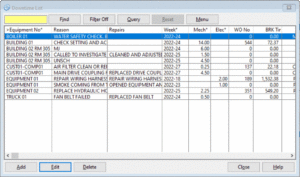 Downtime List from Equipment Maintenance Software