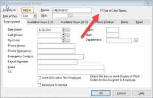 teams-employee work order teams screen from maintenance software