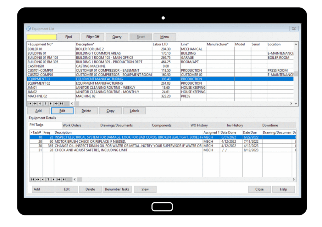 preventive maintenance software running on a tablet