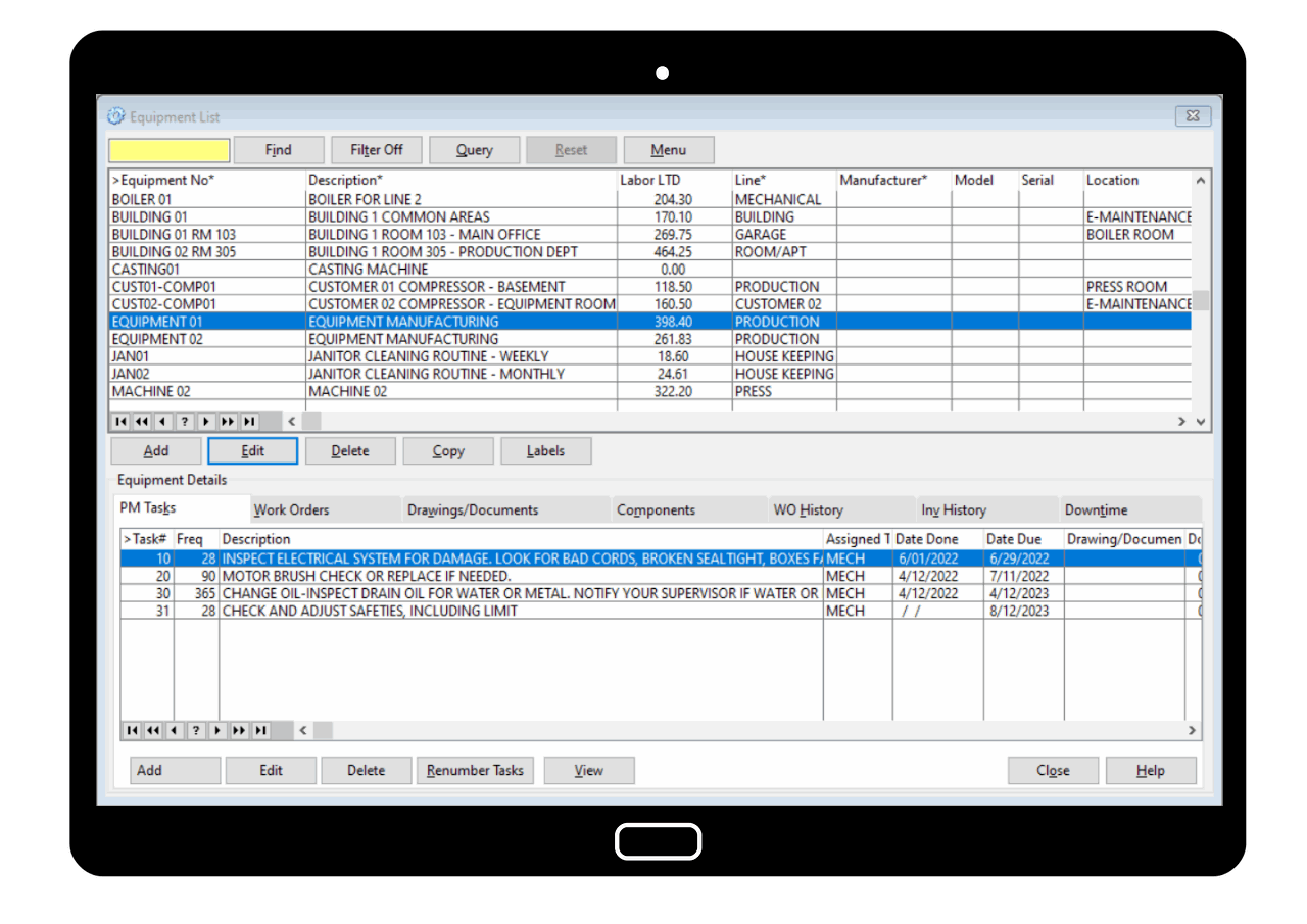 tablet running COGZ cloud cmms on the web
