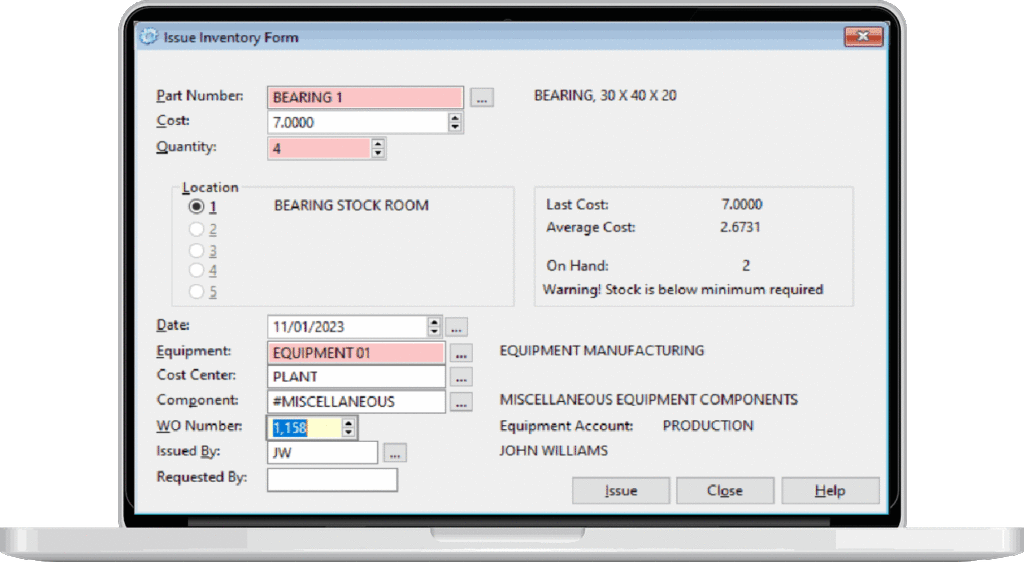 laptop Issue Inv Inventory Issue Form from Preventive Maintenance Software