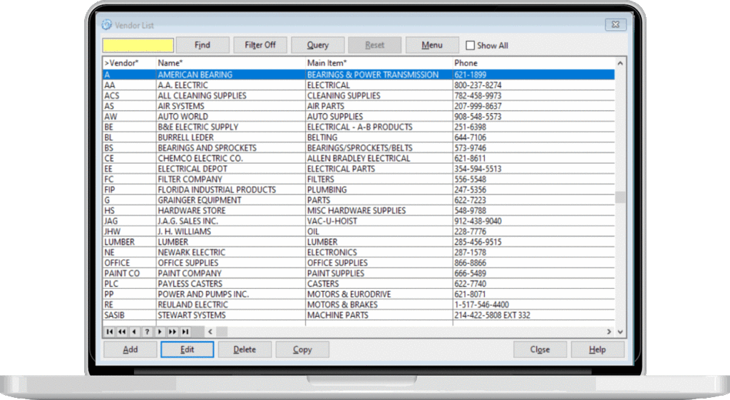 laptop Vendor Vendor List from Maintenance Management Software