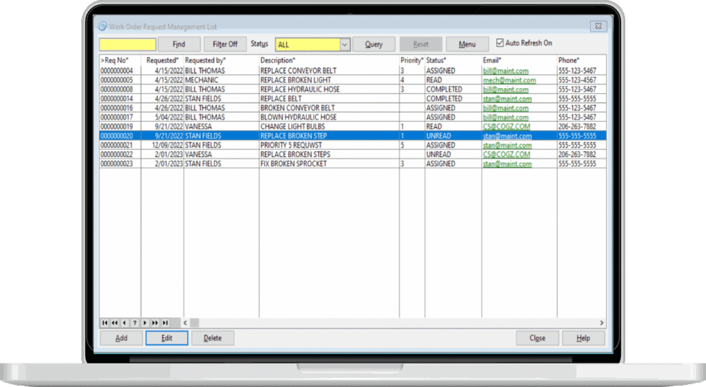 work order request module from Maintenance Software