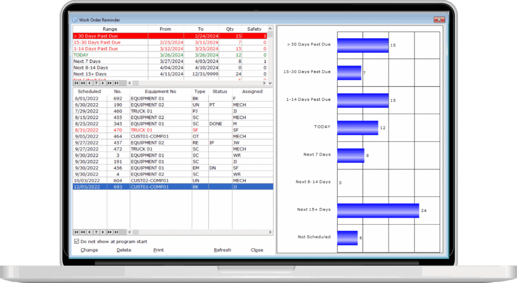 Work Order Reminder screen from CMMS Software