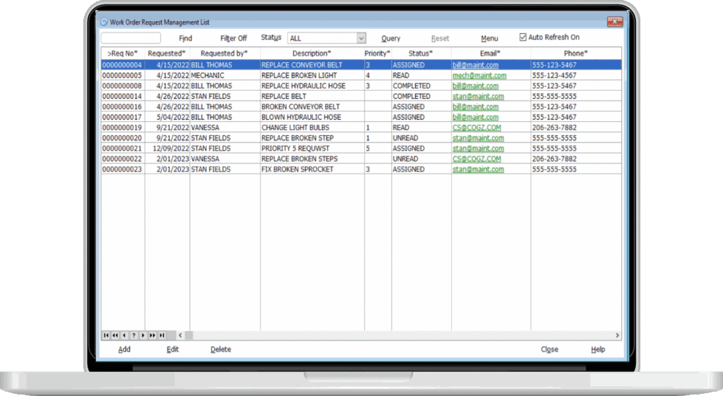 work order request module from CMMS Software